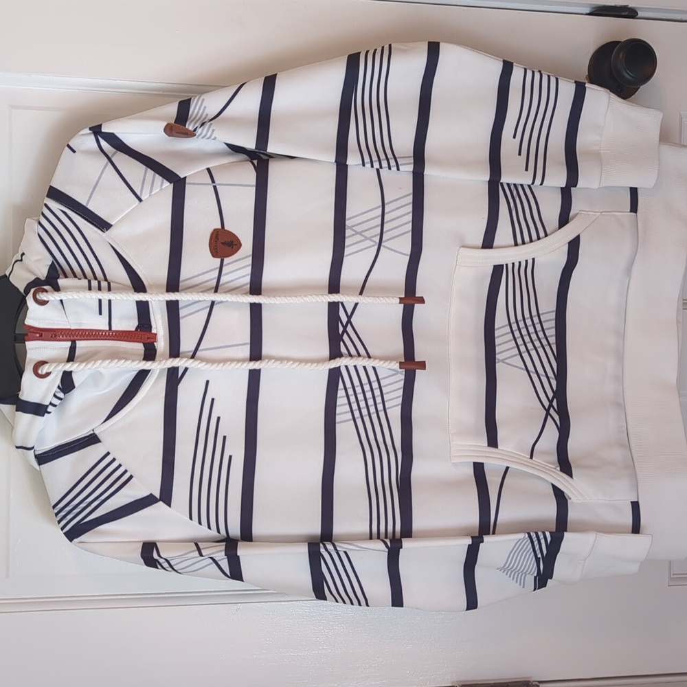 Wanakome White and Blue Cowl Hoodie Medium NWT